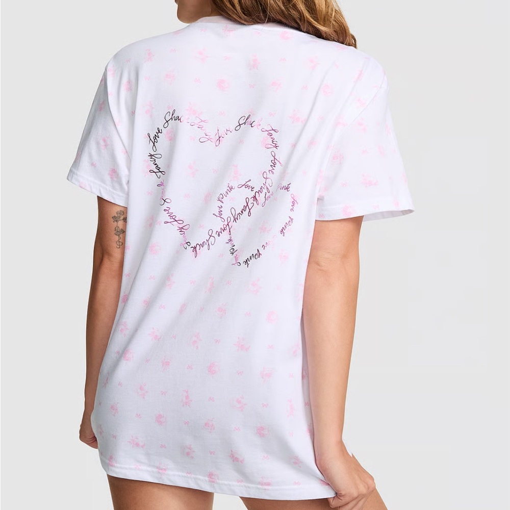 PINK X LOVESHACKFANCY CAMPUS COTTON TEE Size M NWT - Picture 2 of 5